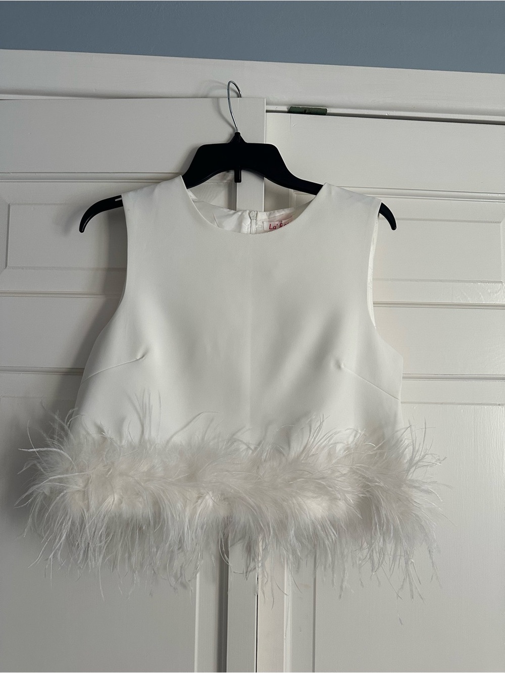 White Feather Trim Crop Top